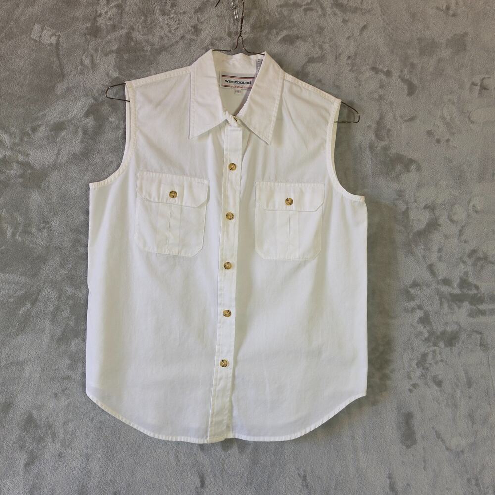 Westbound Casual Women’s Small White Sleeveless Button Front Utility Shirt